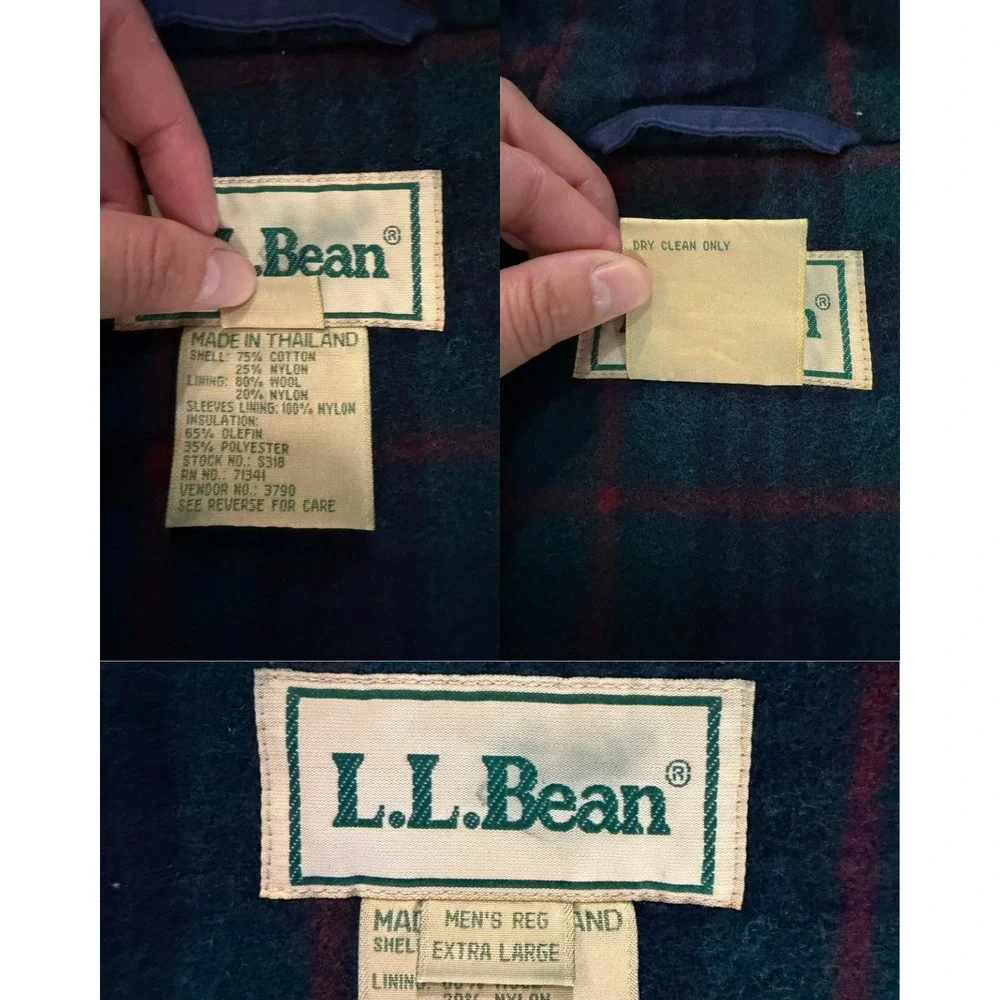 LL Bean Cotton Nylon Baxter State Parka XL Navy Blue Wool Plaid Lined Vintage